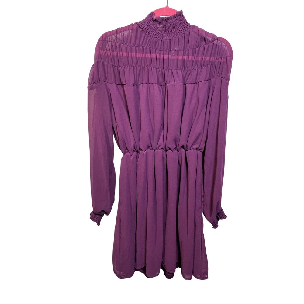 Missguided Plum Purple Shirred Shoulder Skater Dress High Neck US 10